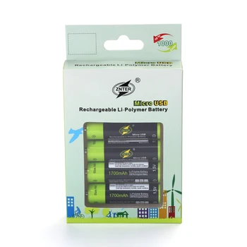 100% Originalni ZNTER AA 1,5 v 1700 mah Baterija Punjiva Litij-polimer baterija Punjenje preko USB-kabel