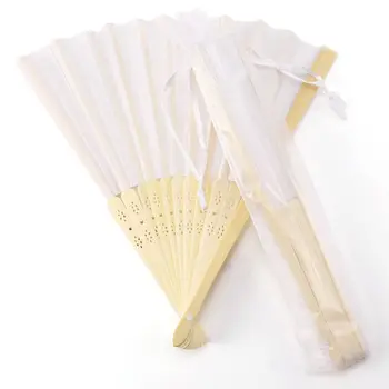 10x navijač iz bijele svilene tkanine + bambus sa poklon torbicom od muslin za vjenčanje personalizirane ples pisanje slike