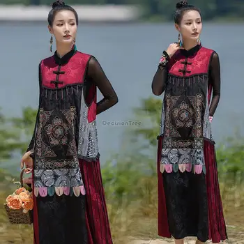 2023 novi kineski nacionalni elegantan haljinu bez rukava sa стоячим ovratnik i vezom, donje moda jesen-zima slobodno svakodnevno haljina