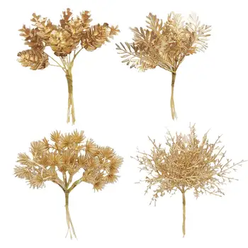 6pcs Zlatni Plastični Eukaliptus Umjetne Biljke Listovi Božićni Vijenac Ukrasne Vjenčanje Cvjetnih Aranžmana