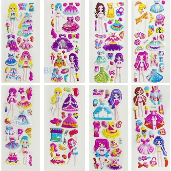 8 listova za Uljepšavanje Princeza dress up 3D Balon Naljepnice Crtani Promjena Odjeće Djeca Djeca Rođendan Dekoracija Klasični Pokloni