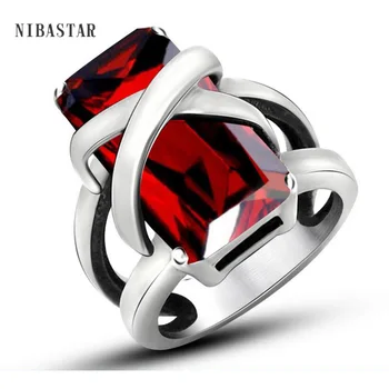 Elegantan Prsten Od Nehrđajućeg Čelika S Crvenim Kamenom, Jedinstveni Dizajn, Berba Večernje Vjenčano Prstenje Za Žene, Božićni Modni Nakit