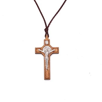 Isus Križ Ogrlica Drvo Metalni Privjesak Nakit Muški Ženski Katolički Vjerski Šarm Ogrlica Poklon
