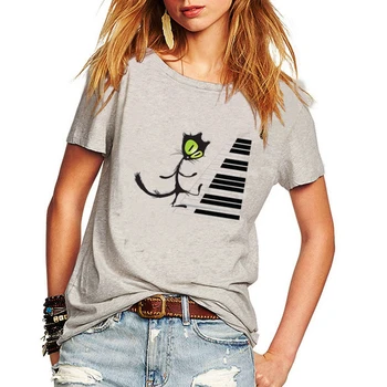 Mačka svira klavir Grafički majice Ženska Odjeća 2021 Zabavne Ljetne majice Harajuku svakodnevne majice kratkih rukava