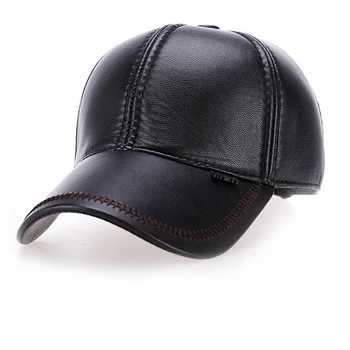 nova visokokvalitetna šešir Od Umjetne Kože, kapu od prave zimske kože, podesiva za muškarce, crni šešir
