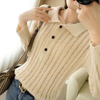 Novi ženski vuneni džemper, jesensko-zimski однотонный džemper s igle, slobodan dan-to-dan pletene pulover dugih rukava, ženski top