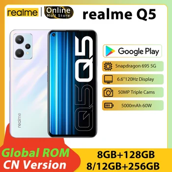 Originalni Realme Q5 5G Snapdragon695 120 Hz 6,6 cm 60 W Crtica Punjenje 5000 mah Velika baterija 50 Mp Kamera, Android 12 UI3.0 google play