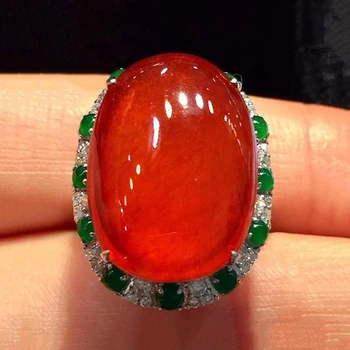 Prirodni халцедон pozitivan crveni ovalni veliki jaje lice prsten otvaranje podesivi kineski stil svojstven klasicni ženski nakit