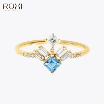 ROXI 925 Sterling silver Plava/Bijela Geometrijski Kvadratnom Crystal Prst Prsten Za Žene Par Vjenčanica Izjava Nakit Poklon