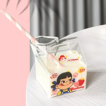 Slatko trg šalica od kartona mlijeka s visokim sadržajem borosilikatnog prozirnog stakla, kreativno šalica za doručak s mlijekom u mikrovalnoj pećnici, dar ins photo