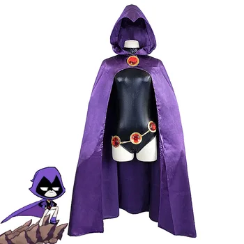 Teen Titans Super Hero Raven Cosplay Odijelo Žensko, Crni Body Ljubičasti Plašt S Kapuljačom Tijelo, Odijelo Za Stranke Na Noć Vještica