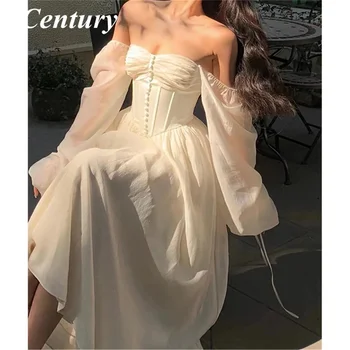 Vintage Haljina za Prom boje bjelokosti Century Sweatheart Vjenčanica na Zakopčane s otvorenim Ramenima Večernje Haljine haljinu za maturalnu