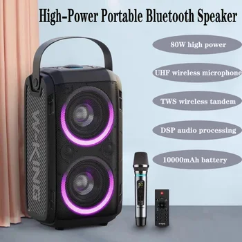 W-king 6D T9 80 W Super Bas Vanjski Prijenosni Bežični Bluetooth Zvučnik TWS TV Zvučna Kartica Glazbeni Centar Home Karaoke Zvučnika AUX