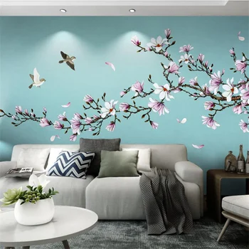 wellyu Magnolia Ručno oslikana Mebi Cvijet Ptica Nova Kineska Zidne Ukrasne slikarstvo skrojen Velike zidne slike pozadine zidno slikarstvo