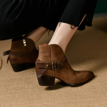 Čizme zatvarač sa strane, ženske Zimske čizme s oštrim Vrhom, jesensko-proljetni Kratke Čizme od bičevati na debelim petama, ženske cipele S Kopčom