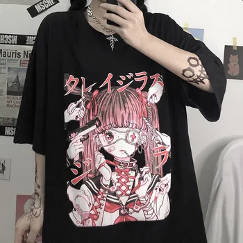 Ženska t-shirt u stilu Харадзюку s po cijeloj površini Anime, Kawai, Majice оверсайз, Kratki Rukav, Ženska Vintage Ulični odjeća, Y2k, Zabavne Gotički Majice, t-Shirt