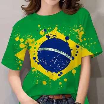 Ženske ljetne Majice s Brazilskom zastavom, 3D Majice, Modne odjeće za djevojčice, Majice s po cijeloj površini u stilu харадзюку, Vrhovima оверсайз, Majice